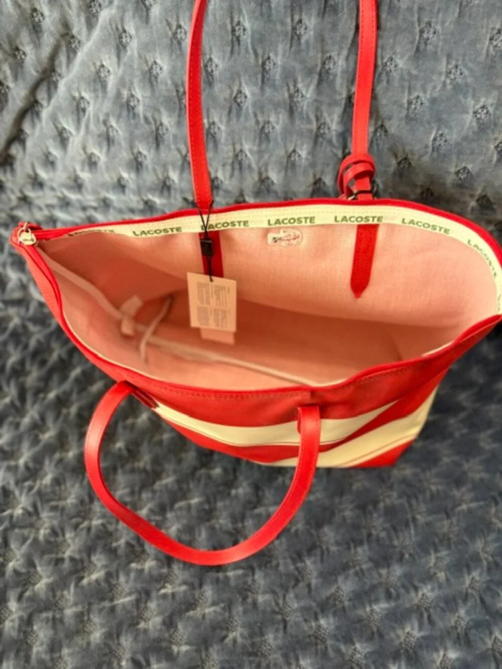 Lacoste Aurora red & white stripe shoulder bag with matching clutch